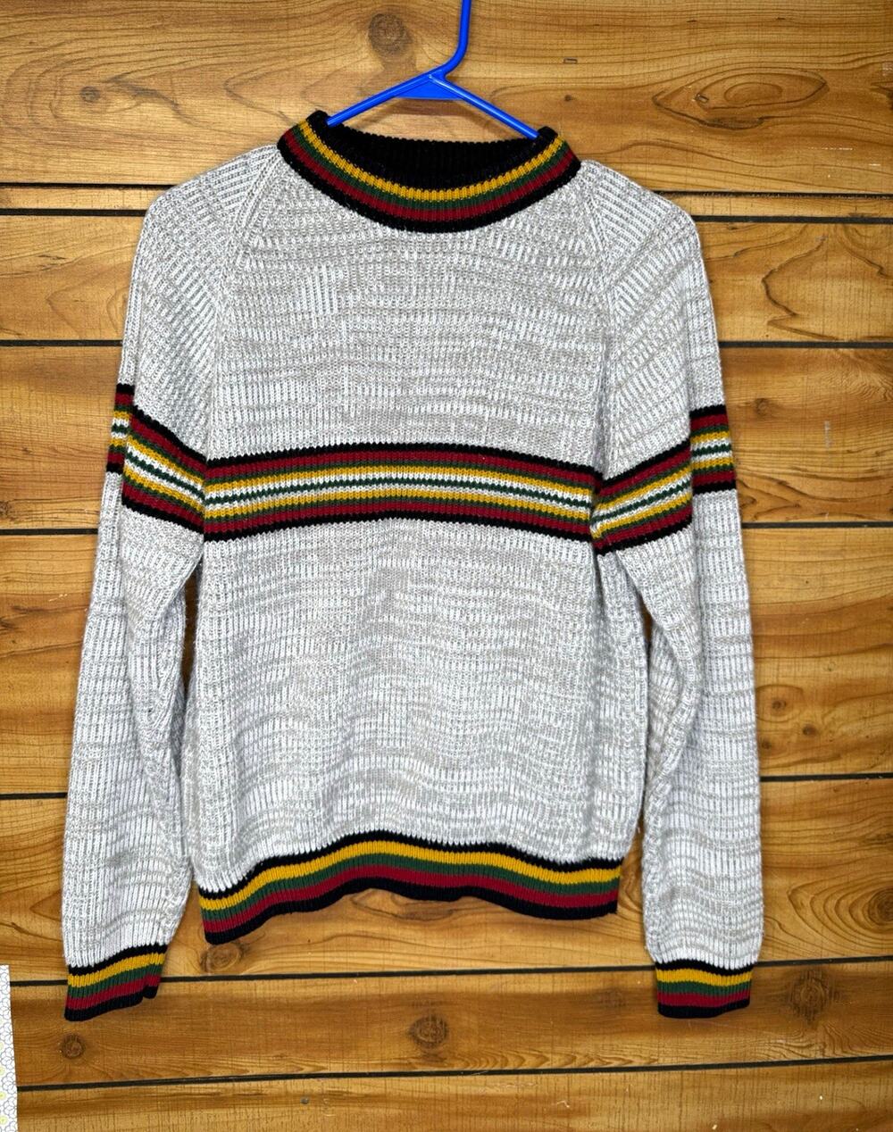 Vintage Keen Men's Gray Striped Ribbed Knit 100% Acrylic Pullover Sweater M
